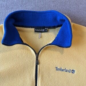 Vintage 90s Timberland Yellow Fleece Full Zip Up Men's Large Sweater